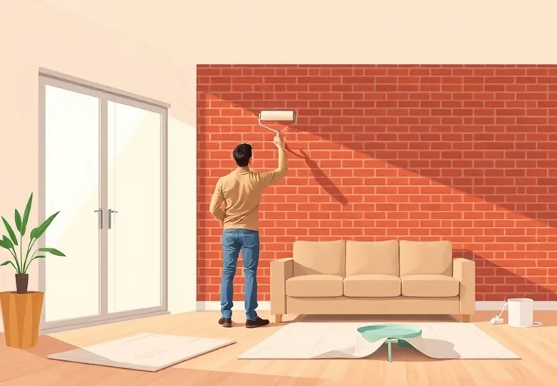 Peintre appliquant la peinture au rouleau sur un mur de salon
